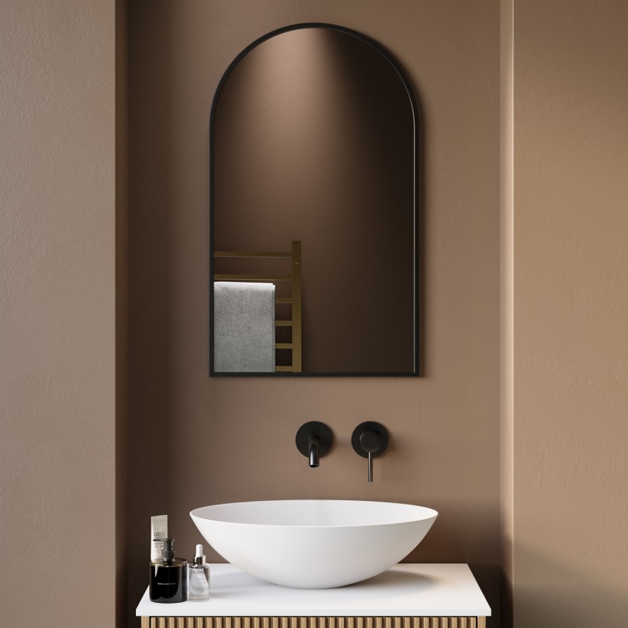 Arched Black Backlit Heated Bathroom Mirror with Lights 500 x 800mm - Empire