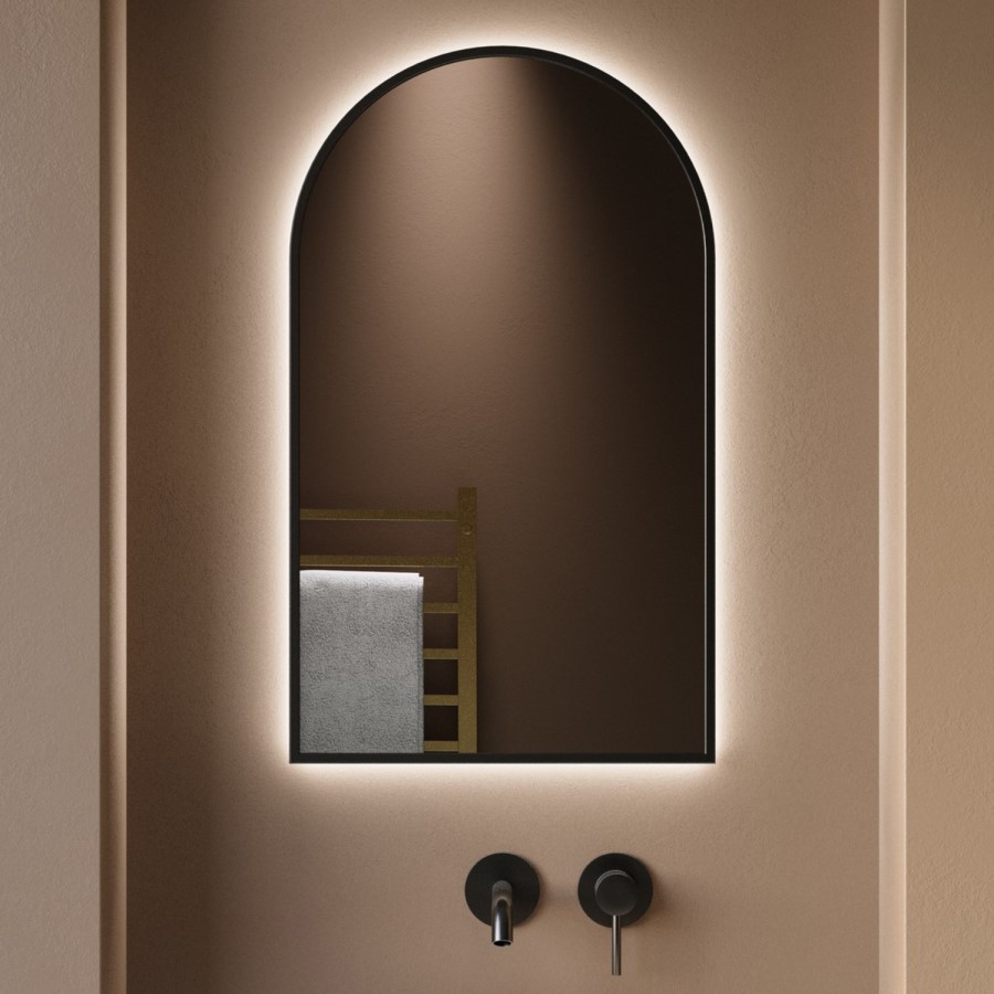 Arched Black Backlit Heated Bathroom Mirror with Lights 500 x 800mm - Empire