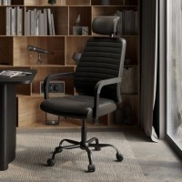Ergonomic Black Faux Leather High Back Swivel Office Chair - Emmanuel
