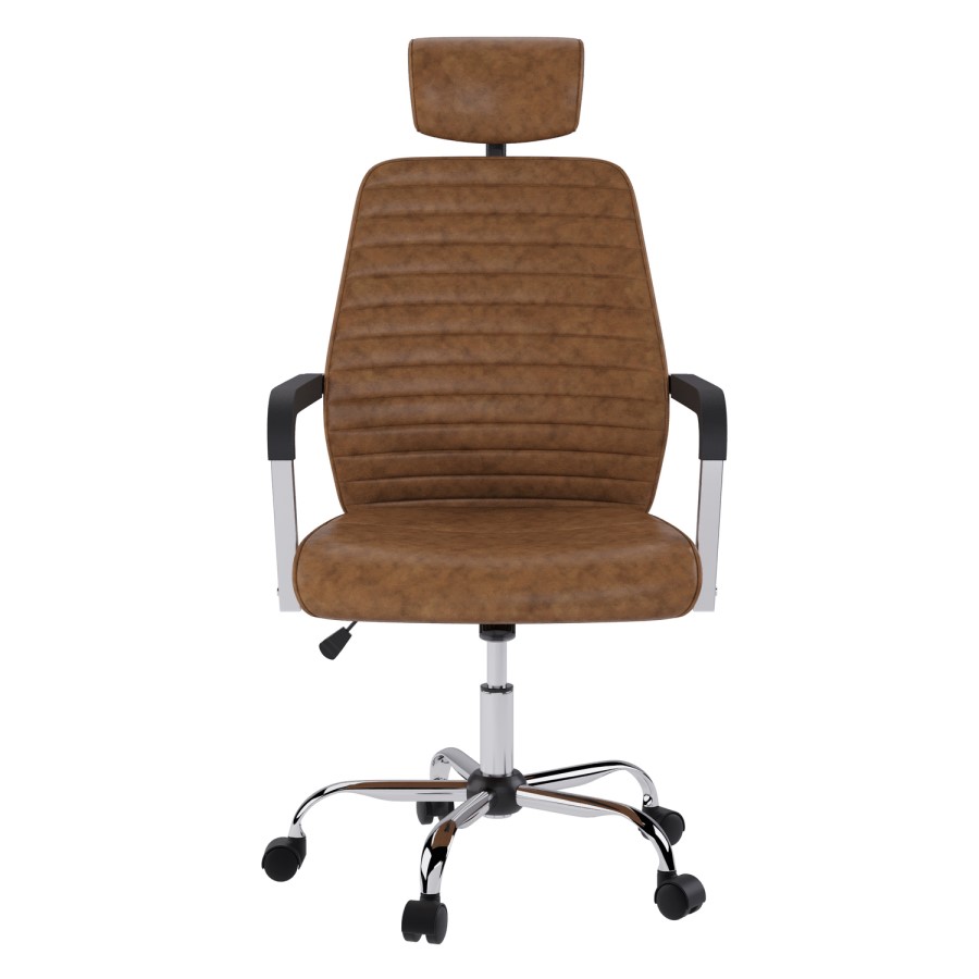 Ergonomic Brown Faux Leather High Back Swivel Office Chair - Emmanuel