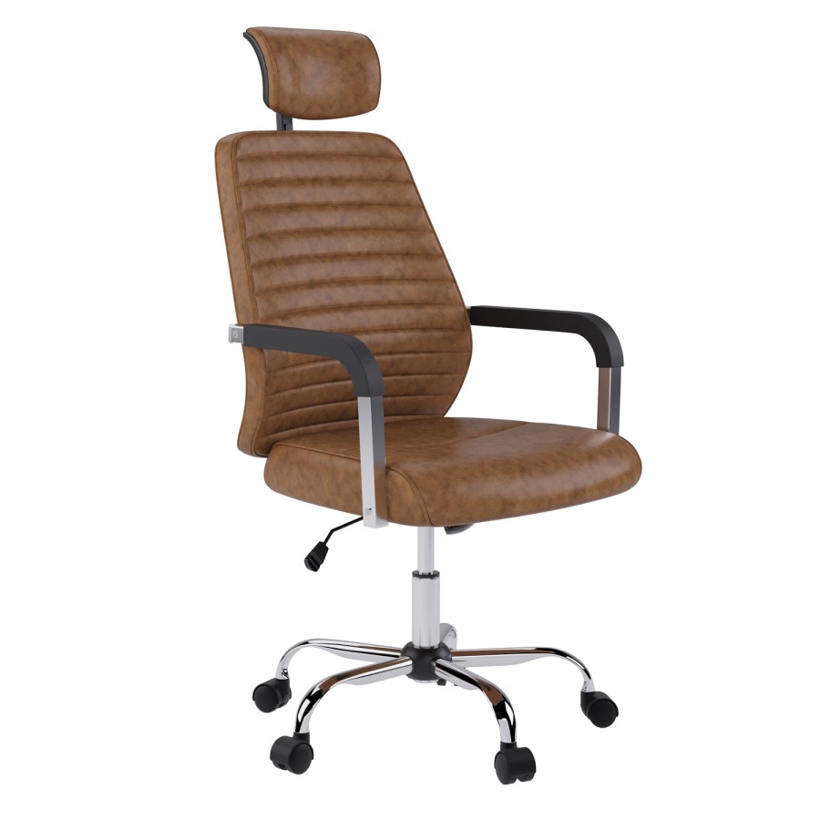 Ergonomic Brown Faux Leather High Back Swivel Office Chair - Emmanuel