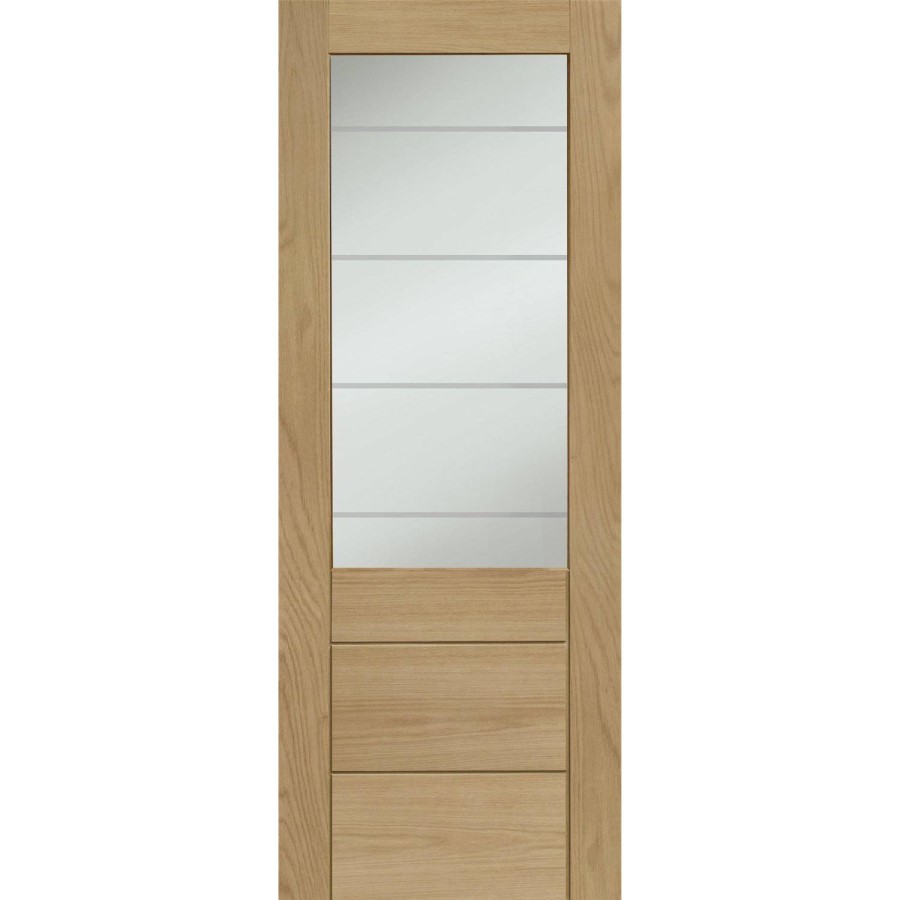 Internal Oak Half-Glazed Door with Clear Etched Glass - Pre-Finished - 2032 x 813 x 35mm - Palermo Essential - XL Joinery