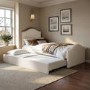 Cream Upholstered Single Guest Bed with Trundle and 1 Mattress - Elsie
