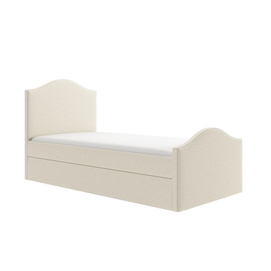Cream Upholstered Single Guest Bed with Trundle and 1 Mattress - Elsie