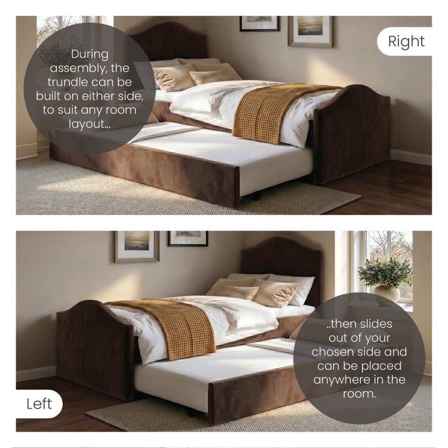 Brown Velvet Single Guest Bed with Trundle - Elsie