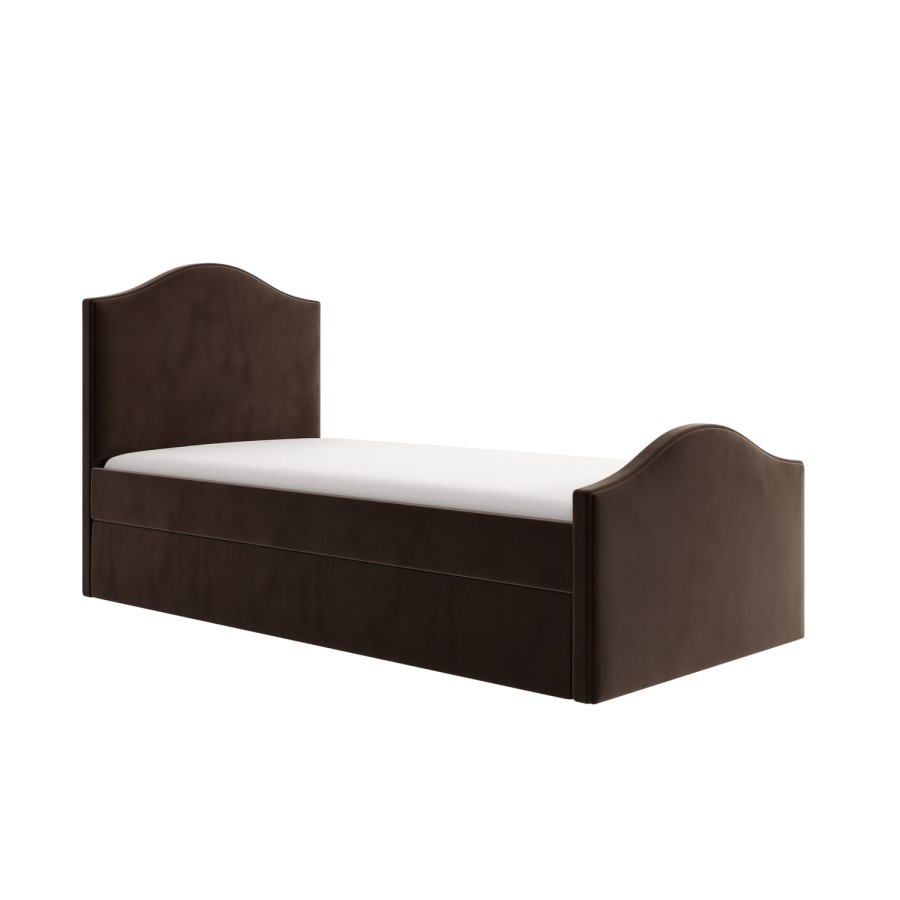 Brown Velvet Single Guest Bed with Trundle - Elsie