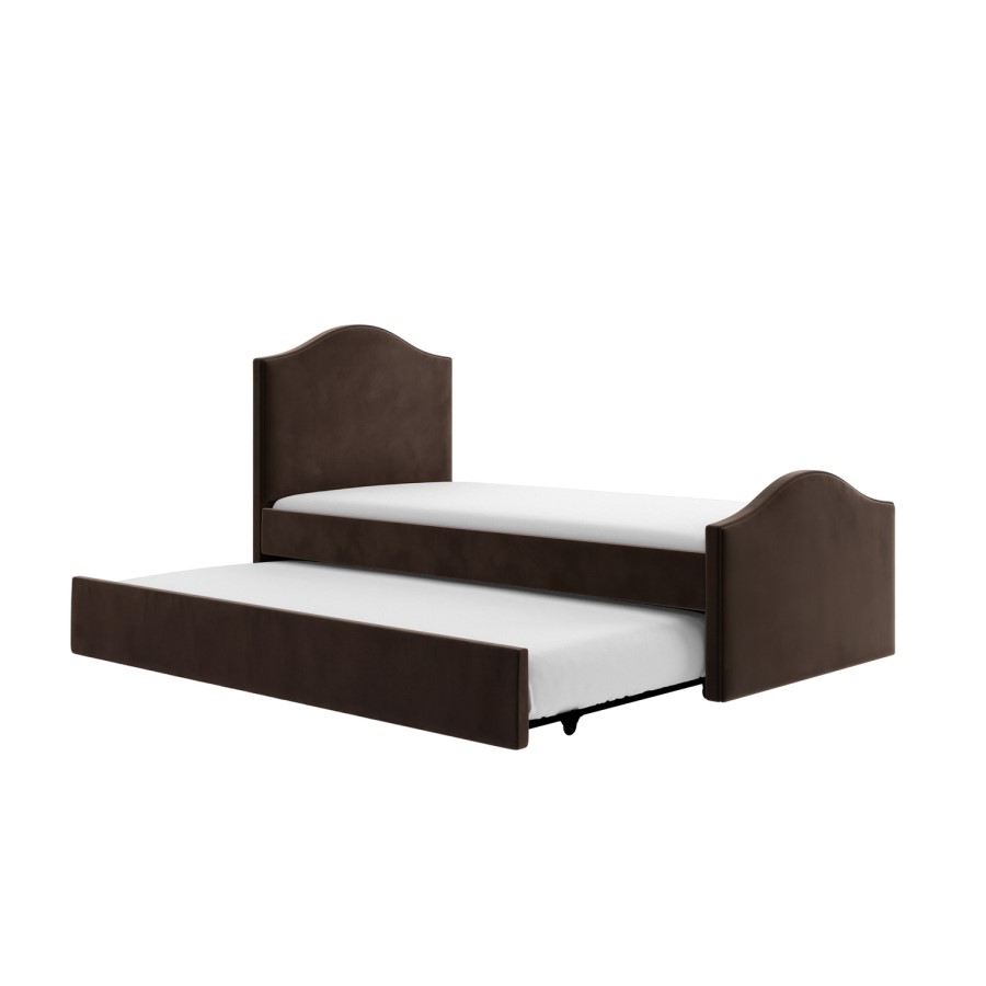 Brown Velvet Single Guest Bed with Trundle - Elsie