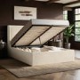 Cream Upholstered Double Ottoman Bed with Cushioned Headboard - Frida