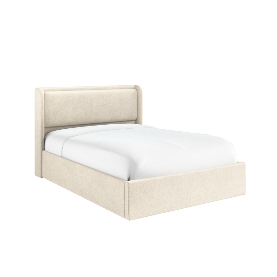 Cream Upholstered King Size Ottoman Bed with Cushioned Headboard - Frida