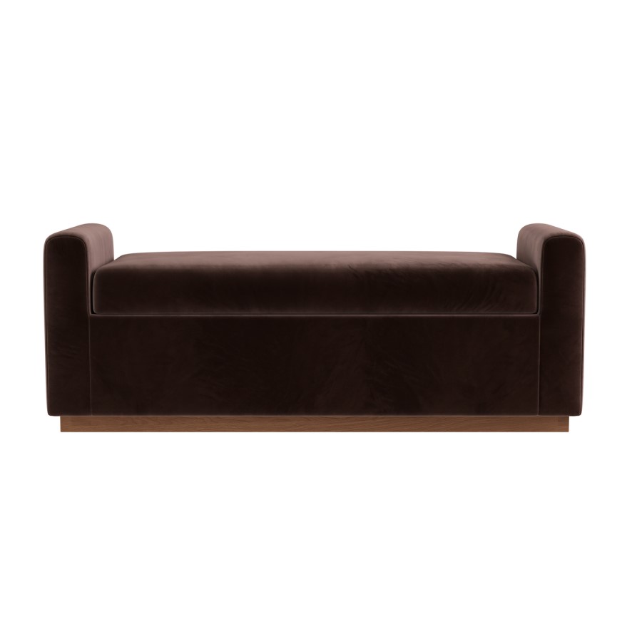 Chocolate Brown Velvet Ottoman Storage Blanket Box with Dark Wood Plinth - Fern