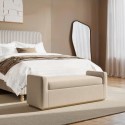 FER002 Beige Upholstered Ottoman Storage Blanket Box with Oak Wood Plinth - Fern