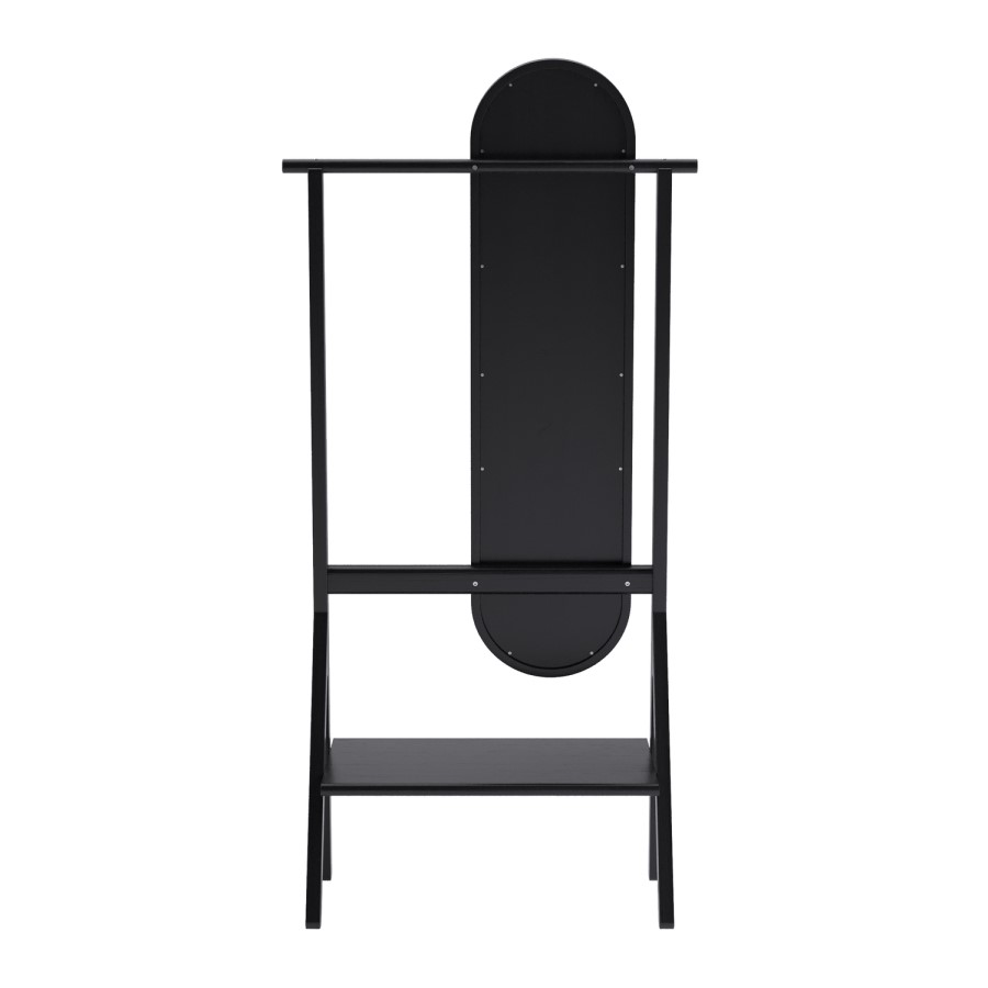 Black Freestanding Full-Length Hall Mirror with Hanging Rail and Shelf - Figo 