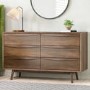 Wide Walnut Mid-Century 6 Drawer Chest of Drawers with Legs - Frances