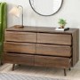 Wide Walnut Mid-Century 6 Drawer Chest of Drawers with Legs - Frances