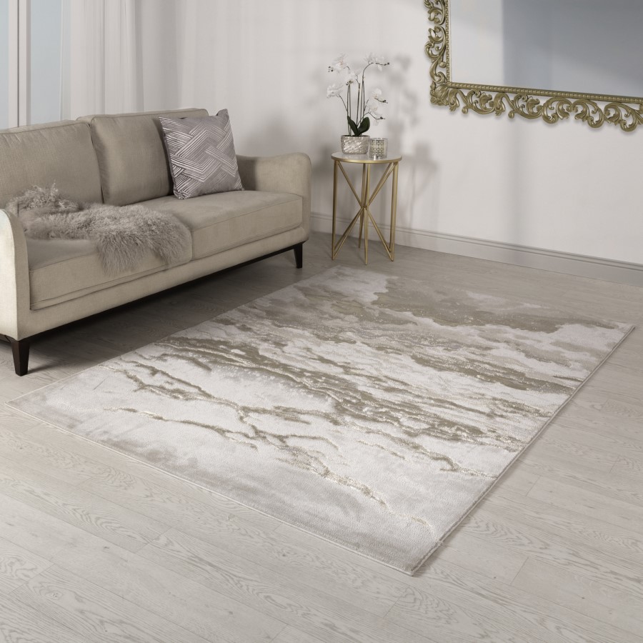 Large Beige Rug with Marble Effect - 290 x 200 cm - Aurora