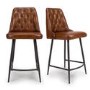 IMPERFECT - Set Of 2 Real Leather Tan Kitchen Stools with Quilted Back - Jaxson