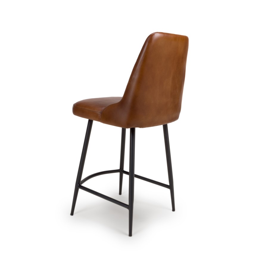 IMPERFECT - Set Of 2 Real Leather Tan Kitchen Stools with Quilted Back - Jaxson