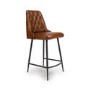 IMPERFECT - Set Of 2 Real Leather Tan Kitchen Stools with Quilted Back - Jaxson