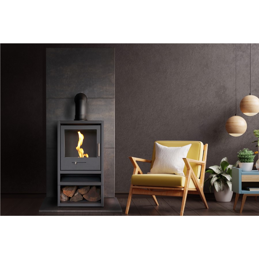 Bioethanol Wood Burning-Style Flueless Stove with Log Store - OKO S1