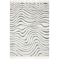 Abstract Cream & Black Rug with Fringed Edging - 230 x 160 cm - Ripple - Ariana