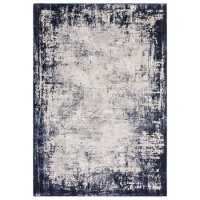 Large Distressed Navy Rug - 290 x 200 cm - Border - Kuza