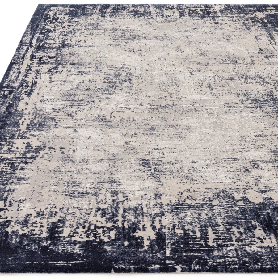 Large Distressed Navy Rug - 290 x 200 cm - Border - Kuza