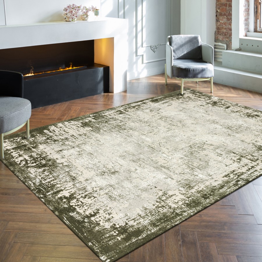 Large Distressed Green Rug - 340 x 240 cm - Border - Kuza