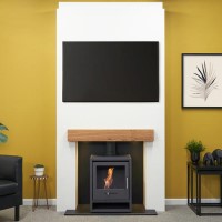 Prebuilt Media Wall with Bioethanol Log Burner-Style Fireplace - Acantha OKO S1