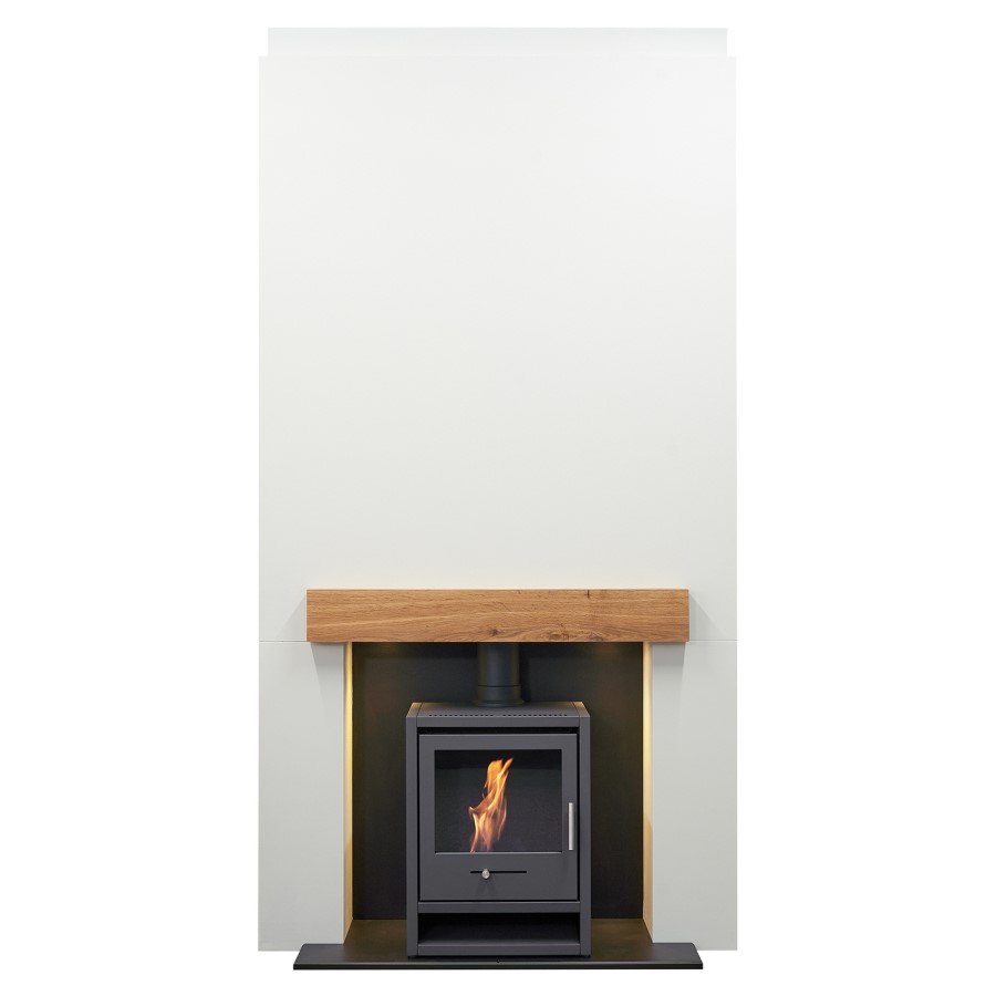 Prebuilt Media Wall with Bioethanol Log Burner-Style Fireplace - Acantha OKO S1