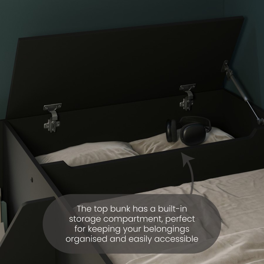 Black Bunk Bed with Storage Shelves - Freddie