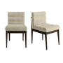 Set of 2 Walnut and Beige Upholstered Mid Century Sculpted Dining Chairs with Wooden Legs - Freja