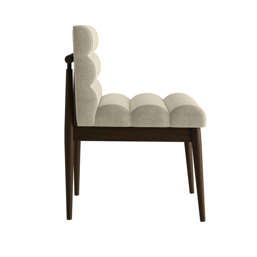 Set of 2 Walnut and Beige Upholstered Mid Century Sculpted Dining Chairs with Wooden Legs - Freja