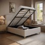 Beige Striped Upholstered Double Ottoman Bed with Curved Headboard - Farrow