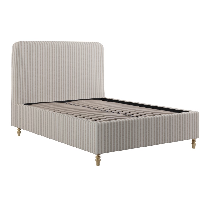 Beige Striped Upholstered Double Ottoman Bed with Curved Headboard - Farrow