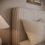 Beige Striped Upholstered King Size Ottoman Bed with Curved Headboard - Farrow