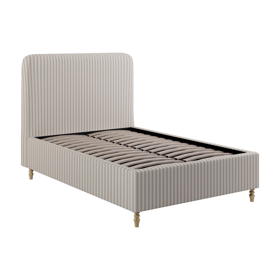 Beige Striped Upholstered Small Double Ottoman Bed with Curved Headboard - Farrow
