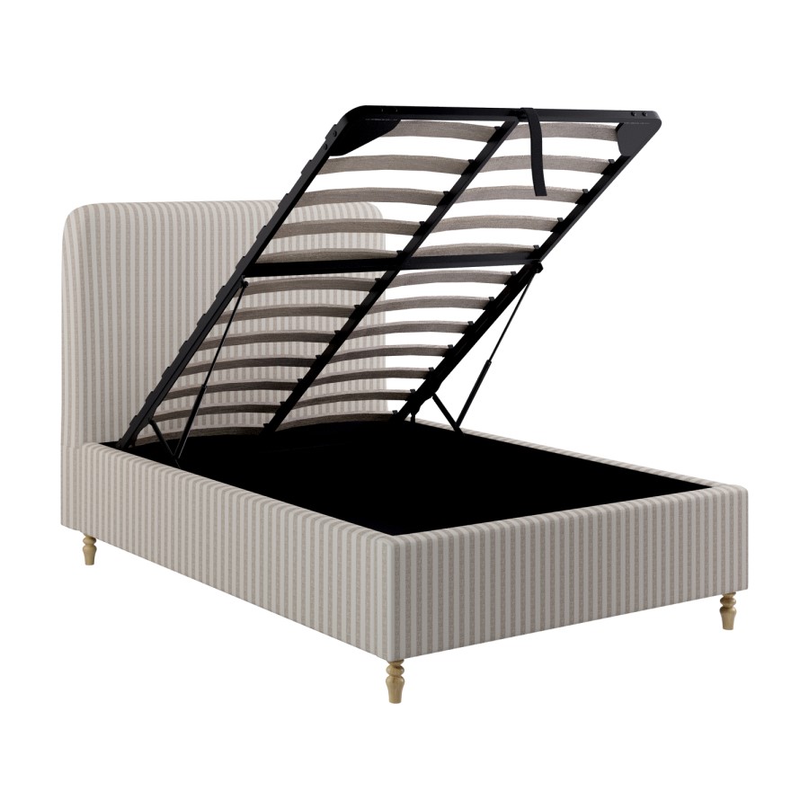 Beige Striped Upholstered Small Double Ottoman Bed with Curved Headboard - Farrow