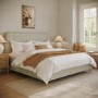 Green Striped Upholstered Super King Ottoman Bed with Curved Headboard - Farrow