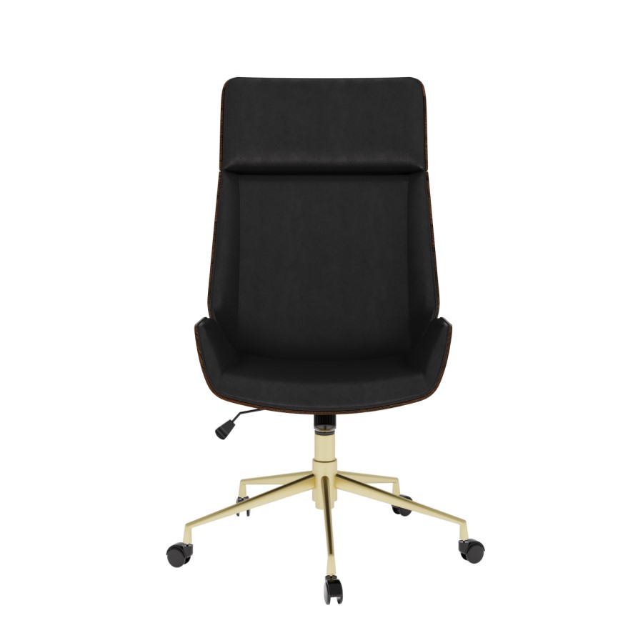 Black Faux Leather and Walnut High Back Swivel Office Chair - Forest