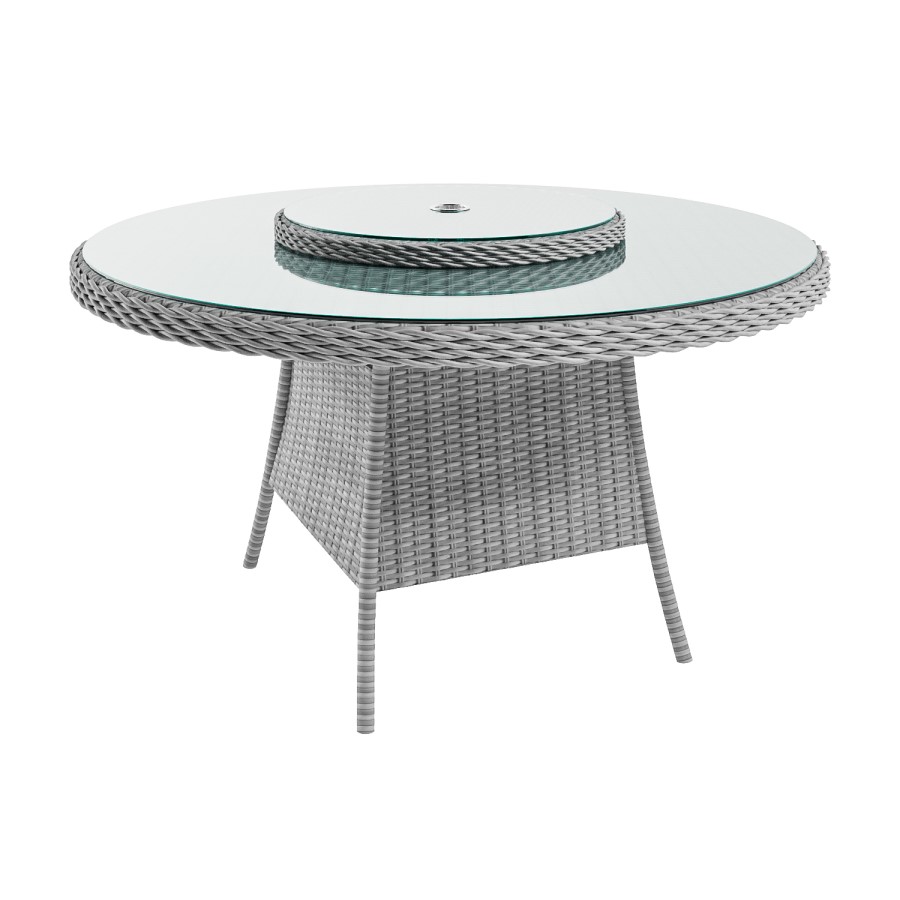 6 Seater Grey Rattan Round Garden Dining Set with Lazy Susan, Built-in Ice Bucket and Matching Parasol
