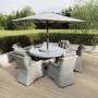 6 Seater Grey Rattan Round Garden Dining Set with Lazy Susan, Built-in Ice Bucket and Matching Parasol