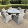 6 Seater Grey Rattan Round Garden Dining Set with Lazy Susan, Built-in Ice Bucket and Matching Parasol