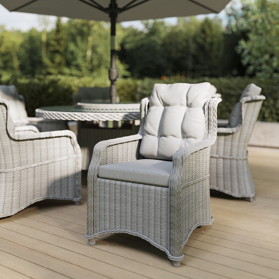 6 Seater Grey Rattan Round Garden Dining Set with Lazy Susan, Built-in Ice Bucket and Matching Parasol