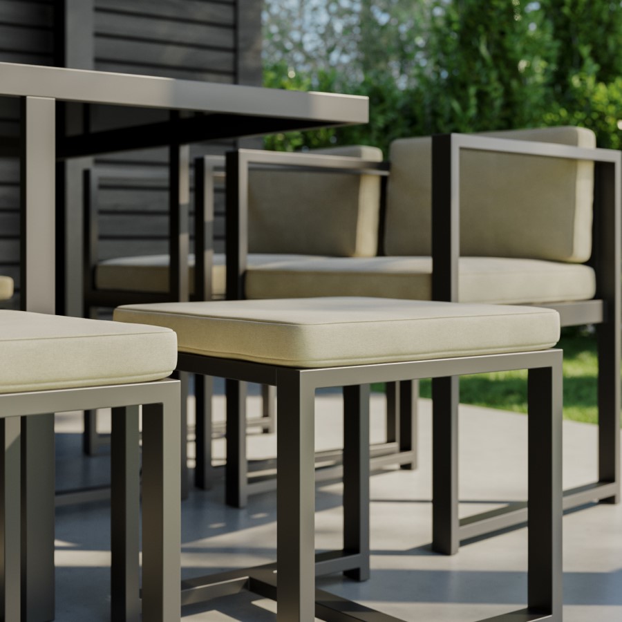 8 Seater Grey Metal Cube Garden Dining Set with Cream Chairs