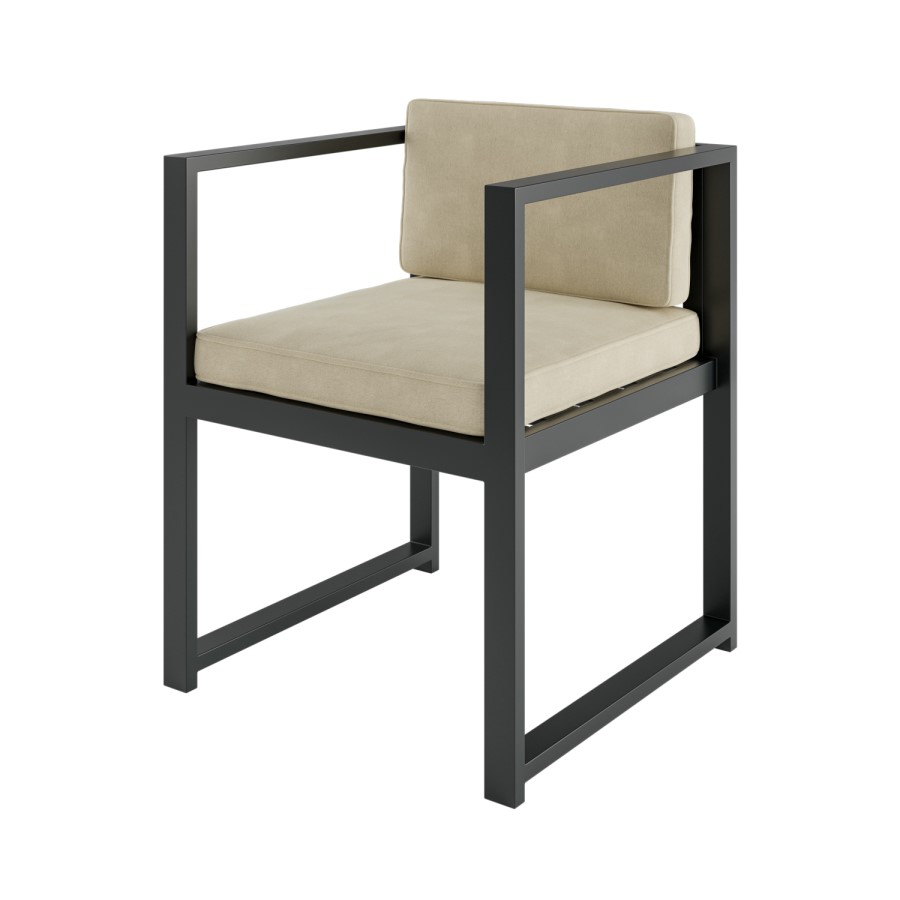 8 Seater Grey Metal Cube Garden Dining Set with Cream Chairs