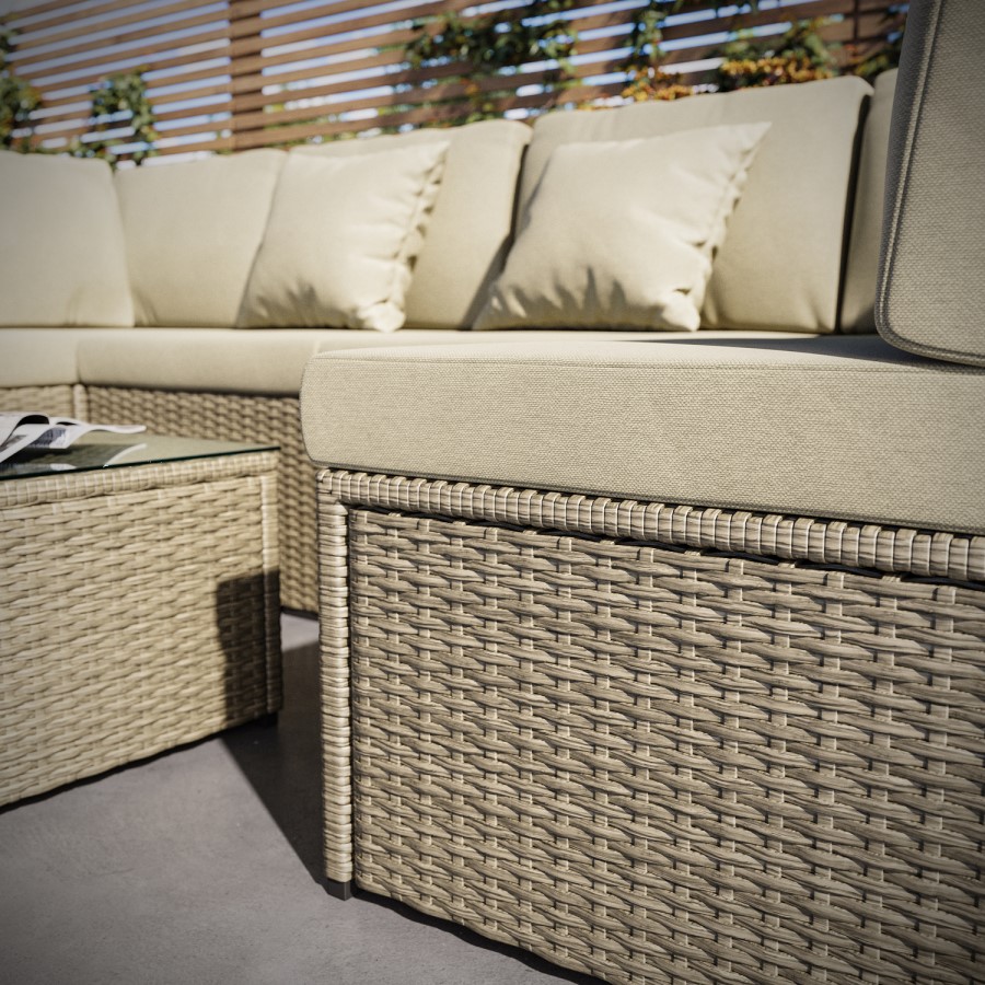 6 Seater Beige U Shaped Rattan Garden Sofa Set with Matching Coffee Table