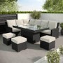 8 Seater Black Rattan Corner Garden Dining Set with Firepit Table