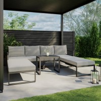 4 Seater Grey Modular Stackable Garden Sofa with Waterproof Cover