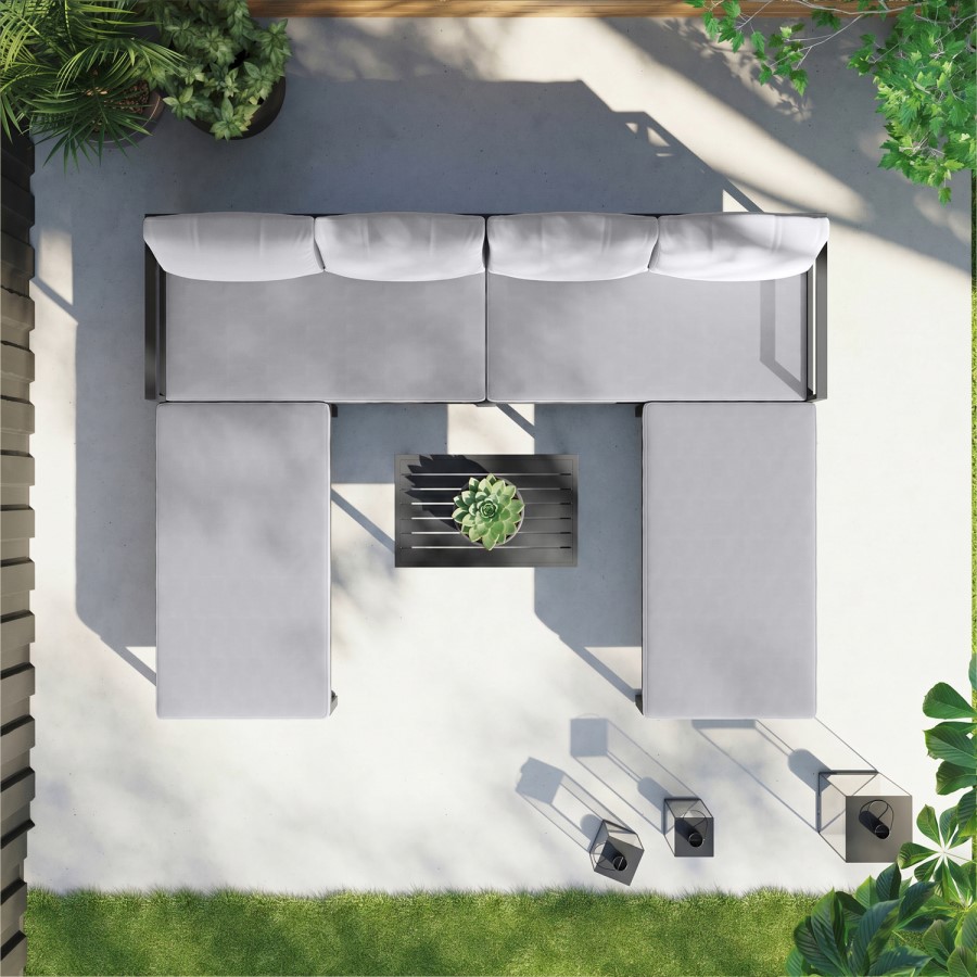 4 Seater Grey Modular Stackable Garden Sofa with Waterproof Cover