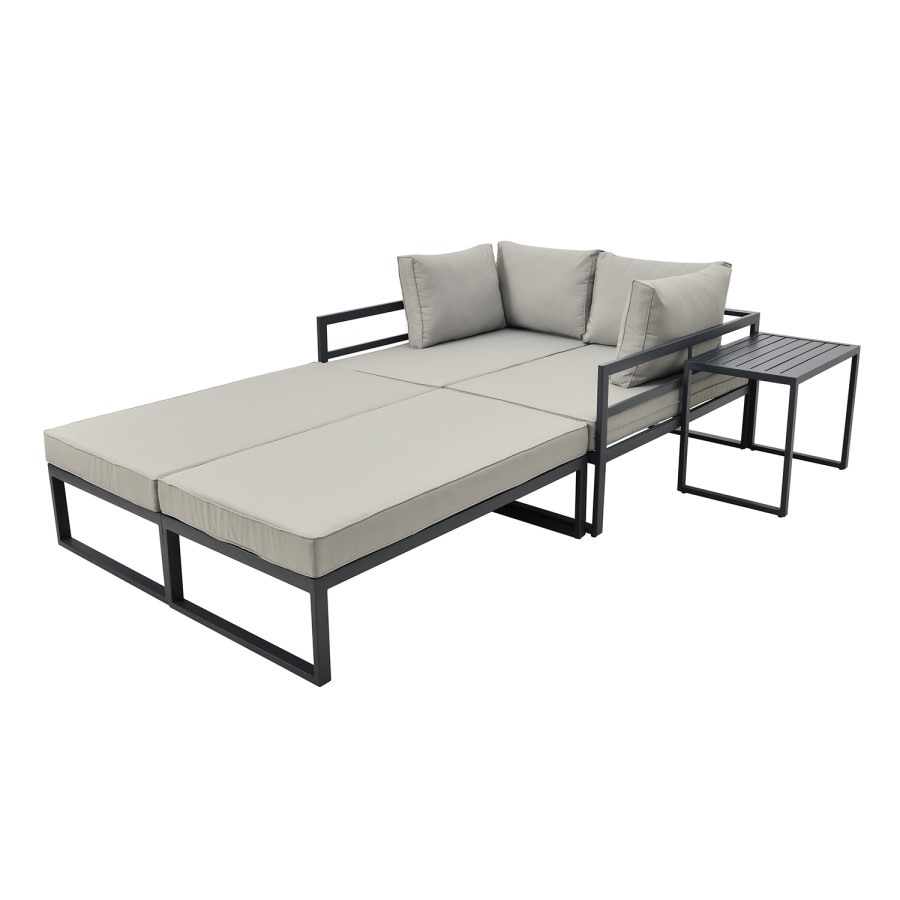 4 Seater Grey Modular Stackable Garden Sofa with Waterproof Cover
